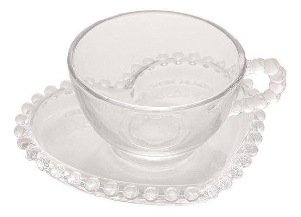 Imagem de Conjunto 4 Xícaras Chá com Pires Coração Cristal Pearl 180 ml Wolff