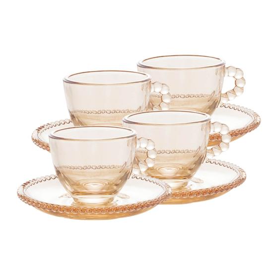 Imagem de Conjunto 4 Xícaras com pires Âmbar Café Pearl Bolinhas 80ml Wolff