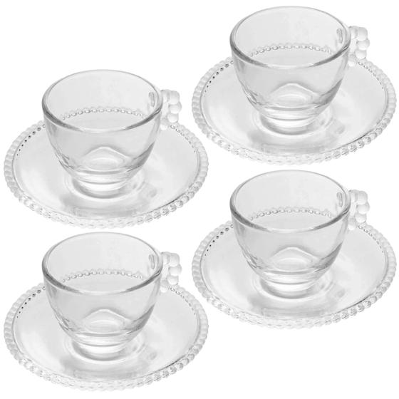 Imagem de Conjunto 4 Xícaras de Café Cristal Pearl com Pires 80ml