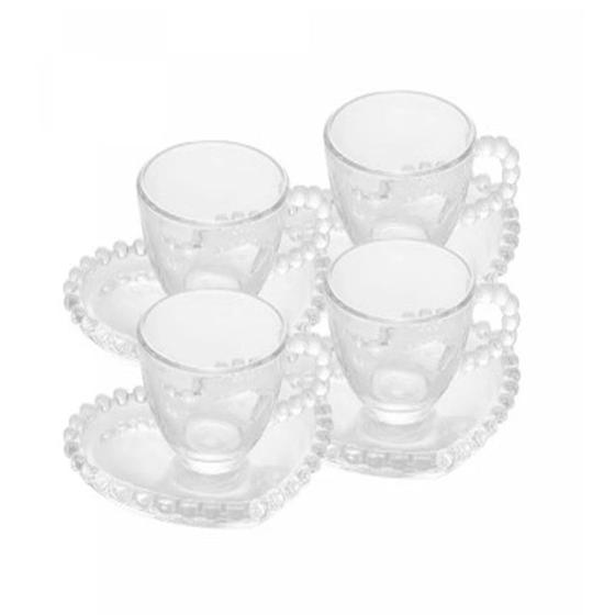 Imagem de Conjunto 4 Xícaras de Café de Cristal com Pires Coração Pearl 85ml - Wolff