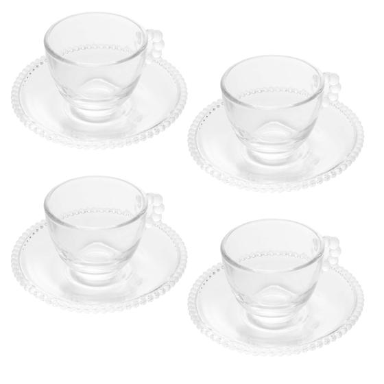 Imagem de Conjunto 4 Xícaras de Café de Cristal com Pires Pearl - 80ml