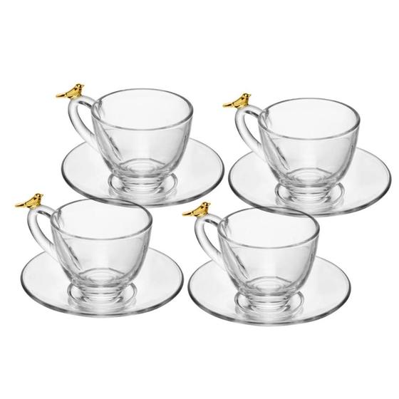 Imagem de Conjunto 4 Xícaras de Chá com Pires Golden Bird 180ml Cristal Ecológico