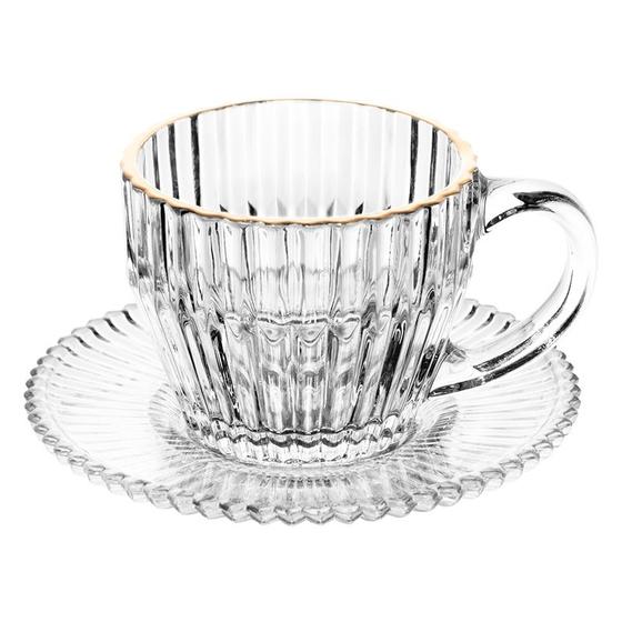 Imagem de Conjunto 4 xícaras de cristal com pires para café com fio de ouro Imperatriz Wolff 110 ml