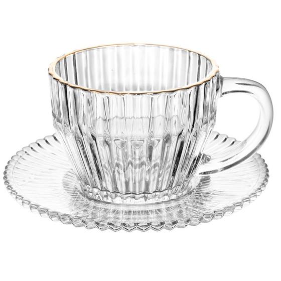 Imagem de Conjunto 4 xícaras de cristal com pires para chá com fio de ouro Imperatriz Wolff 220 ml