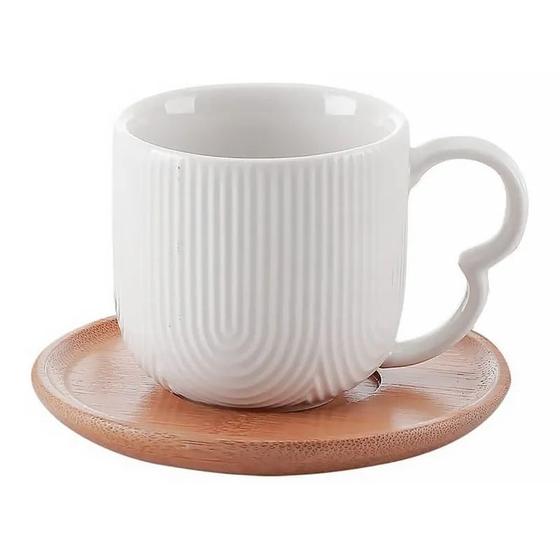 Imagem de Conjunto 4 Xicaras para Café em Cerâmica com Pires em Bambu 90ml Oasis Haüskraft