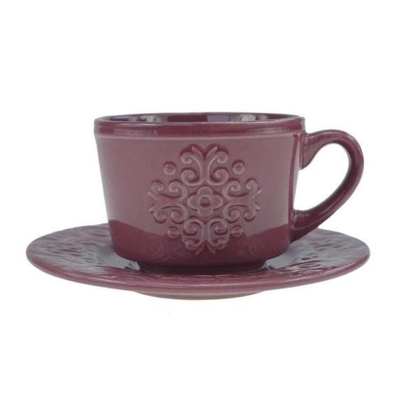 Imagem de Conjunto 4 Xícaras Porcelana Com Pires Café Tiles Lilac 80Ml