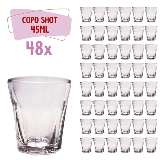 Imagem de Conjunto 48 Copos Shot Vidro Tequila Cachaça Dose 45ml Bar