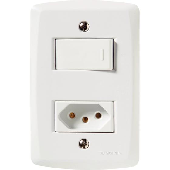 Imagem de Conjunto 4x2 com 1 Interruptor Paralelo 10 A 250 V e 1 Tomada 2P+T 10 A 250 V Tramontina Lux2 Branco