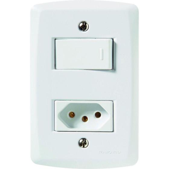 Imagem de Conjunto 4x2 com 1 Interruptor Paralelo 10 A 250 V e 1 Tomada 2P+T 10 A 250 V Tramontina Lux2 Branco