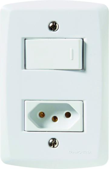 Imagem de Conjunto 4x2 com 1 Interruptor Paralelo 10 A 250 V e 1 Tomada 2P+T 20 A 250 V Tramontina Lux2 Branco