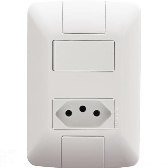 Imagem de Conjunto 4x2 com 1 Interruptor Paralelo 6 A 250 V e 1 Tomada 2P+T 10 A 250 V Tramontina Aria Branco