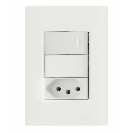 Imagem de Conjunto 4x2 com 1 Interruptor Simples 10 A 250 V e 1 Tomada 2P+T 10 A 250 V Tramontina Giz Branco