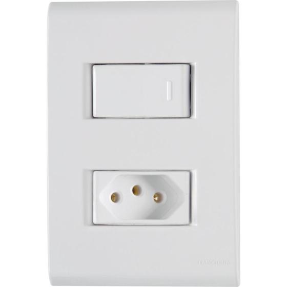 Imagem de Conjunto 4x2 com 1 Interruptor Simples 10 A 250 V e 1 Tomada 2P T 10 A 250 V Tramontina Liz Branco 120 unidades