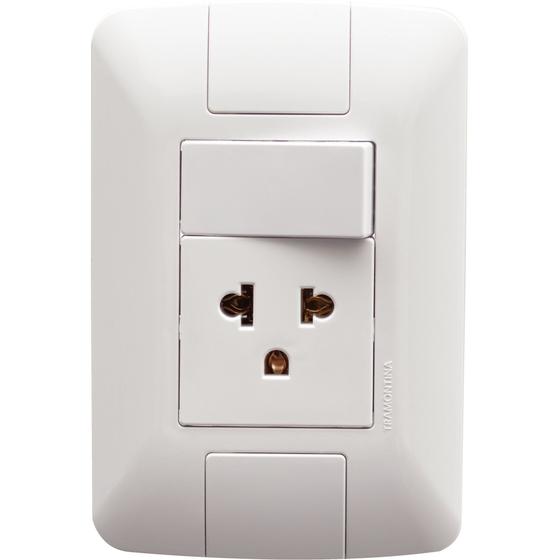 Imagem de Conjunto 4x2 com 1 Interruptor Simples 10 A 250 V e 1 Tomada 2P+T 15 A - 16 A 250 V Tramontina Aria 