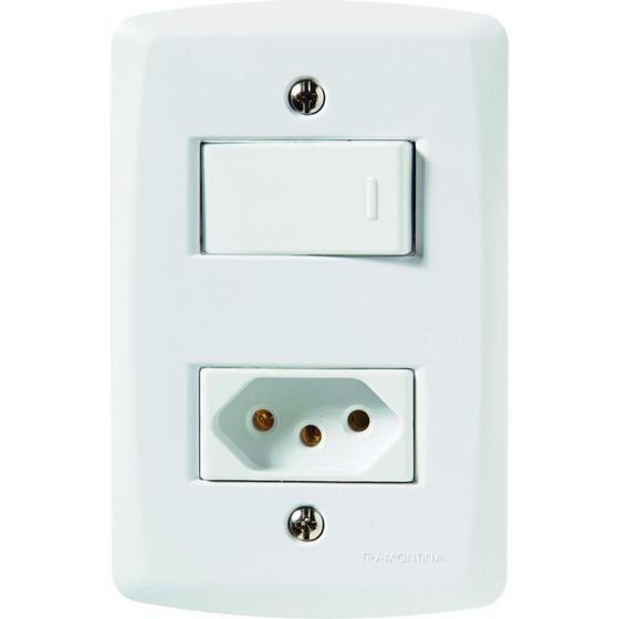 Imagem de Conjunto 4x2 com 1 Interruptor Simples 10 A 250 V e 1 Tomada 2P+T 20 A 250 V Tramontina Lux2 Branco
