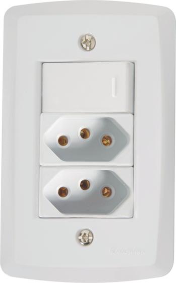 Imagem de Conjunto 4x2 com 1 Interruptor Simples 10 A 250 V e 2 Tomadas 2P+T 20 A 250 V Tramontina Lux2 Branco