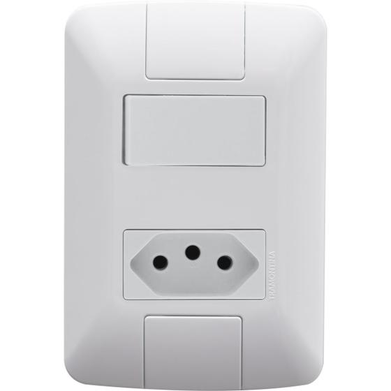 Conjunto 4x2 com 1 Interruptor Simples 6 A 250 V e 1 Tomada 2P+T 10 A 250 V Tramontina Aria Branco Menor preço em Conjunto 4x2 com 1 Interruptor Simples 6 A 250 V e 1 Tomada 2P+T 10 A 250 V Tramontina Aria Branco