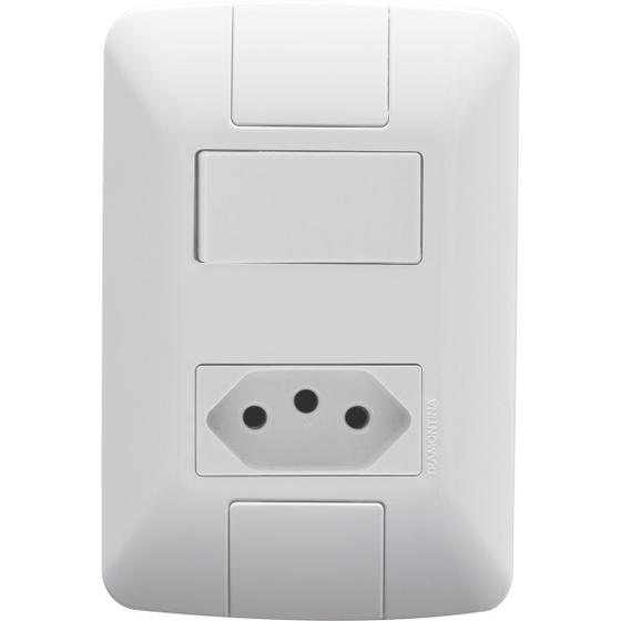 Imagem de Conjunto 4x2 com 1 Interruptor Simples 6 A 250 V e 1 Tomada 2P+T 10 A 250 V Tramontina Aria Branco