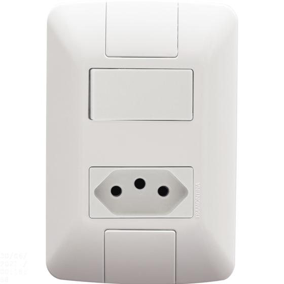 Imagem de Conjunto 4x2 com 1 Interruptor Simples 6 A 250 V e 1 Tomada 2P+T 20 A 250 V Tramontina Aria Branco