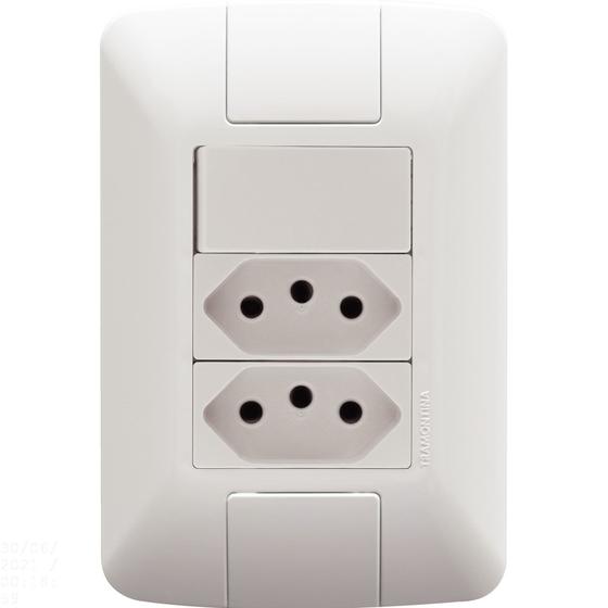 Imagem de Conjunto 4x2 com 1 Interruptor Simples 6 A 250 V e 2 Tomadas 2P+T 20 A 250 V Tramontina Aria Branco