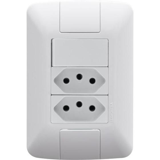 Imagem de Conjunto 4x2 com 1 Interruptor Simples e 2 Tomadas Aria