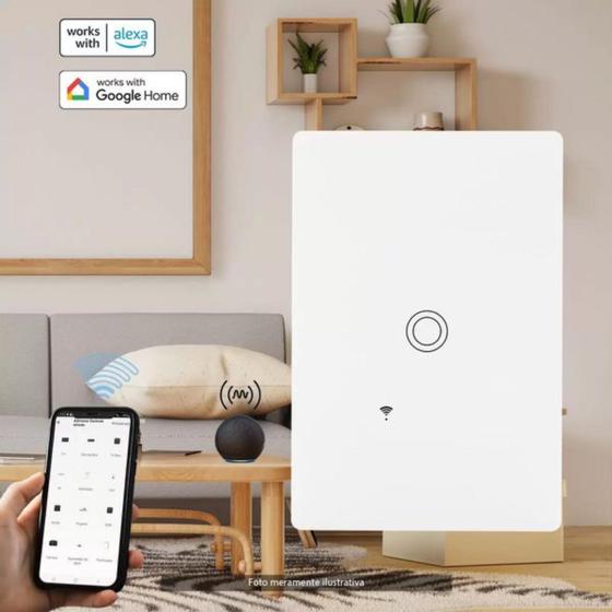 Imagem de Conjunto 4x2 com 1 Interruptor Touch Inteligente Wifi - Alexa Branco MarGirius