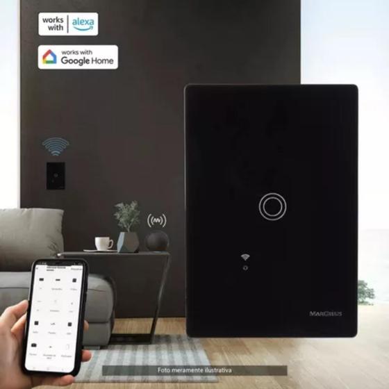 Imagem de Conjunto 4x2 com 1 Interruptor Touch Inteligente Wifi - Alexa Preto MarGirius