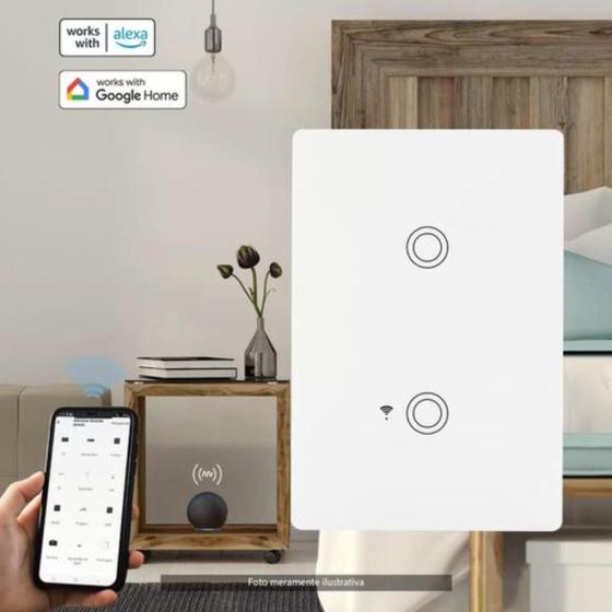 Imagem de Conjunto 4x2 com 2 Interruptor Touch Inteligente Wifi - Alexa Branco  MarGirius
