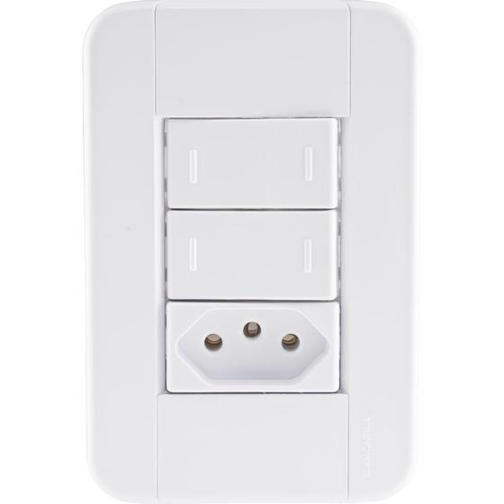 Imagem de Conjunto 4x2 com 2 Interruptores Paralelos 10 A 250 V e 1 Tomada 2P+T 10 A 250 V Tramontina Branco