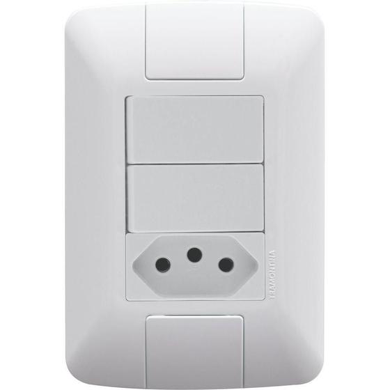 Imagem de Conjunto 4x2 Com 2 Interruptores Paralelos 6 A 250 V E 1 Tomada 2p+t 10 A 250 V Aria Bran