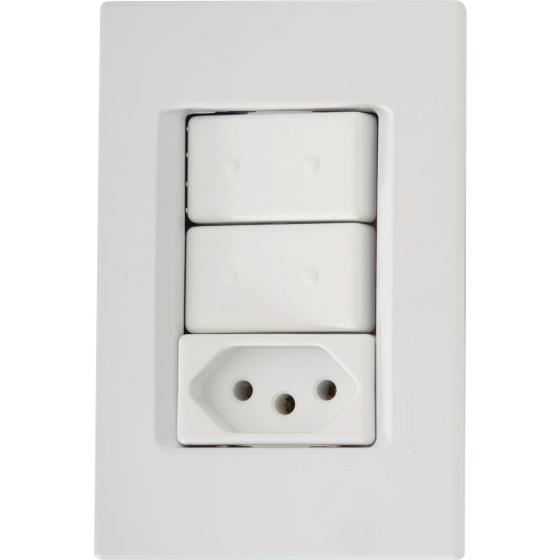 Imagem de Conjunto 4x2 com 2 Interruptores Simples 10 A 250 V e 1 Tomada 2P+T 10 A 250 V Tramontina IzyFlat Branco