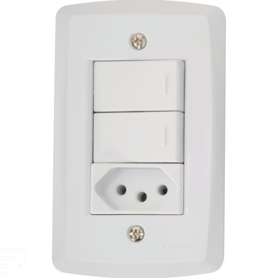 Imagem de Conjunto 4x2 com 2 Interruptores Simples 10 A 250 V e 1 Tomada 2P+T 10 A 250 V Tramontina Lux2 Branc