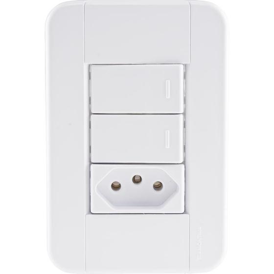 Imagem de Conjunto 4x2 com 2 Interruptores Simples 10 A 250 V e 1 Tomada 2P+T 10 A 250 V Tramontina Tablet Branco