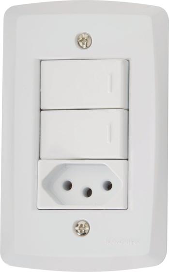 Imagem de Conjunto 4x2 com 2 Interruptores Simples 10 A 250 V e 1 Tomada 2P+T 20 A 250 V Tramontina Lux2 Branc