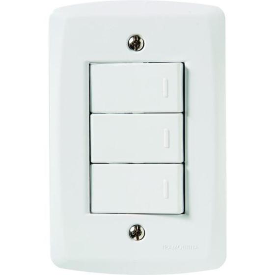 Imagem de Conjunto 4x2 com 3 Interruptores Simples 10 A 250 V Tramontina Lux2 Branco