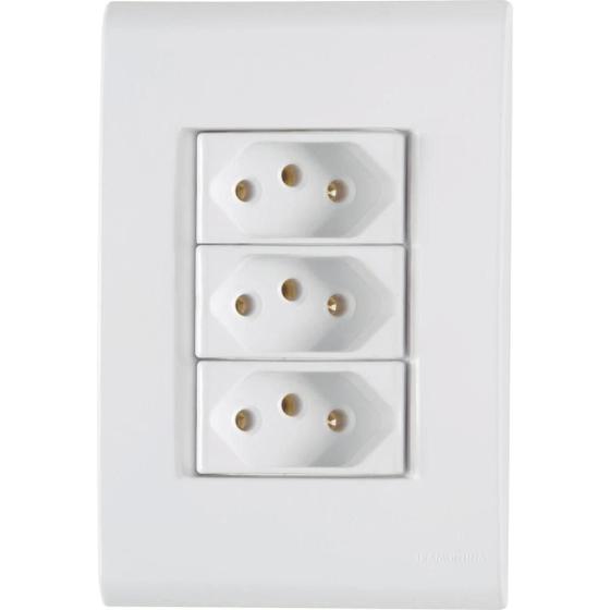 Imagem de Conjunto 4x2 Com 3 Tomadas 2p+T 10 A 250 V Tramontina Liz Branco