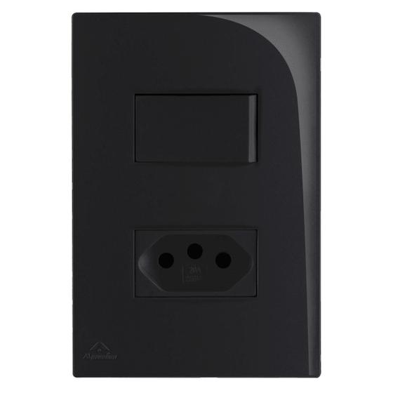 Imagem de Conjunto 4x2 Preto 1 Int Simples + 1 Tomada 2P+T10A- Apoio