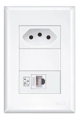 Imagem de Conjunto 4x2 Tomada 10A + Módulo RJ45 CAT 5E Evidence - Fame