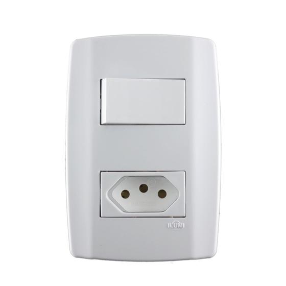 Imagem de Conjunto 4x2 Tomada 20a + Interruptor Tecla Simples Slim Ilumi