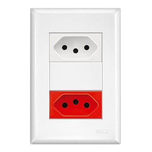 Imagem de Conjunto 4x2 Tomada Dupla 10A Branca / Vermelha Modular Evidence - Fame