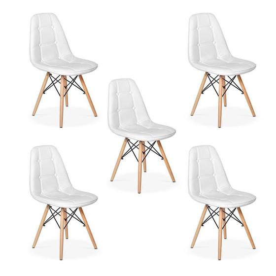 Imagem de Conjunto 5 Cadeiras Dkr Charles Eames Wood Estofada Botonê - Branca