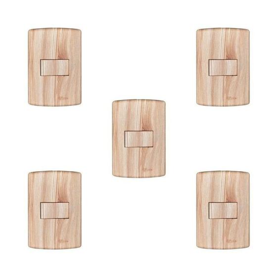 Imagem de Conjunto 5 de Interruptores de 1 Tecla Simples, Modular, com Placa 4x2 e Suporte