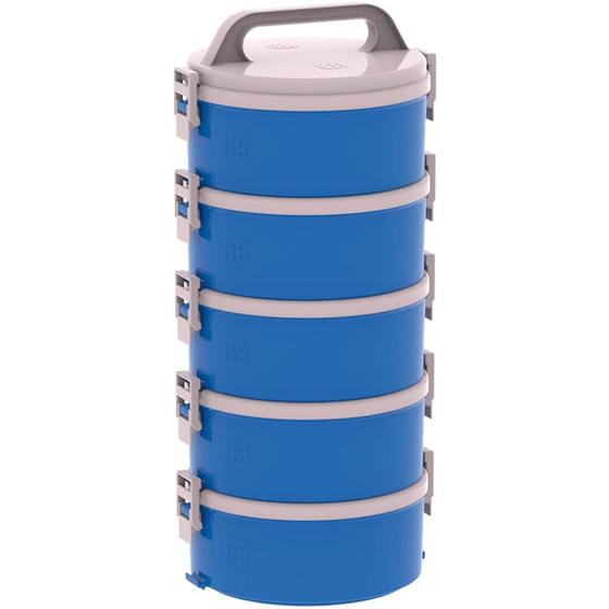 Imagem de Conjunto 5 Marmitas Térmicas Marmitex Termoprato Tekcor 1,5 Litros Almoço Lanche Soprano Azul