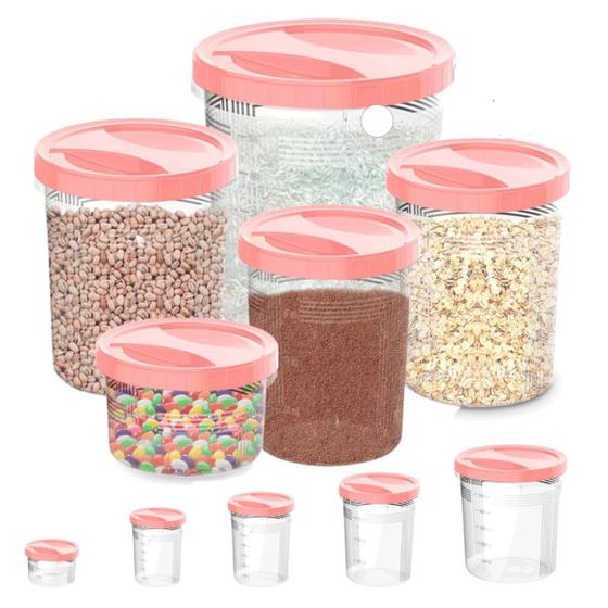 Imagem de Conjunto 5 Porta Mantimentos Potes De Tampa Com Rosca Rosa