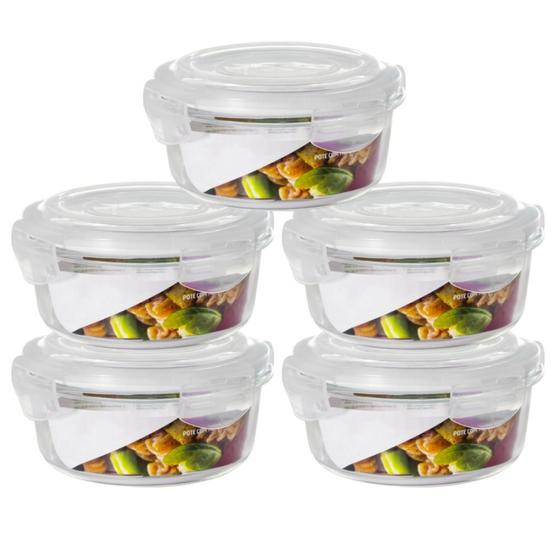 Imagem de Conjunto 5 Potes 950ml Vidro Hermético Mantimentos Marmita