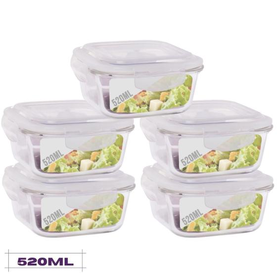 Conjunto 5 Potes Quadrado Mantimentos Vidro 520 ml Menor preço em Conjunto 5 Potes Quadrado Mantimentos Vidro 520 ml