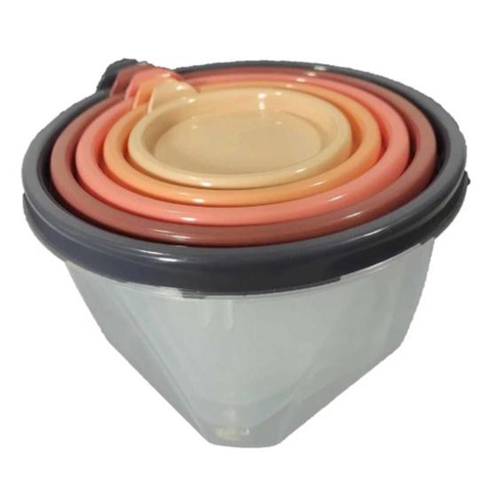 Imagem de Conjunto 5 Potes Vasilhas Coloridos Redondos Conect Plasútil