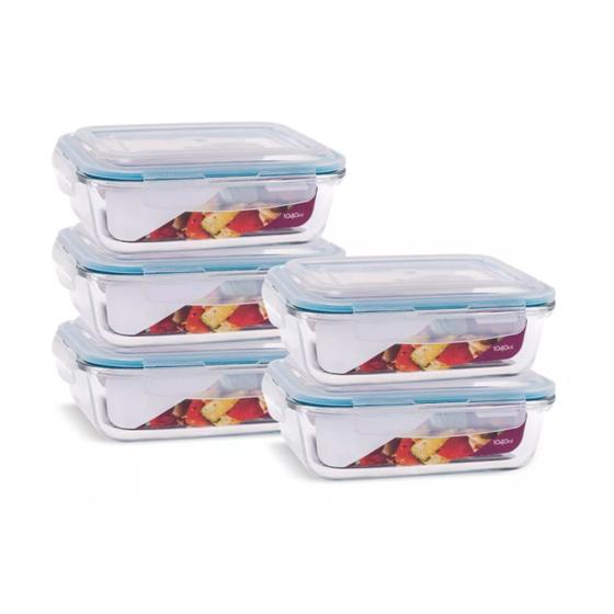 Conjunto 5 Potes Vidro Hermético Marmita Mantimentos 1040ml Menor preço em Conjunto 5 Potes Vidro Hermético Marmita Mantimentos 1040ml