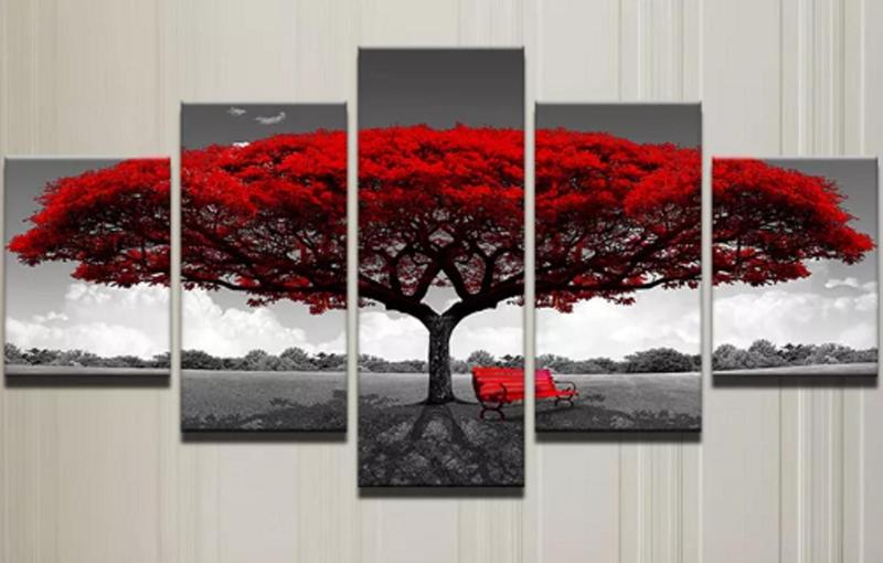Imagem de Conjunto 5 Quadros Arvore Vermelha "