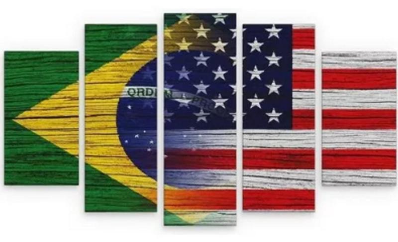 Imagem de Conjunto 5 Quadros Bandeira Brasil Eua"